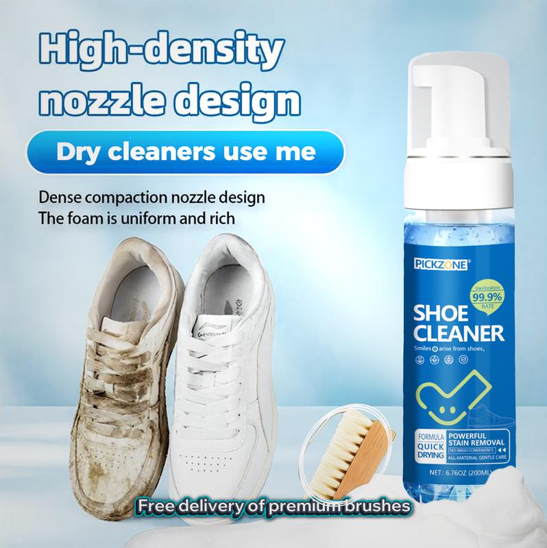 PICKZONE Shoe Cleaner 6.76 oz Foam for Stains & Dirt Removal Safe for Leather Suede Nubuck Cotton Knits Quick Dry Easy Use Shoe Cleaning Solution